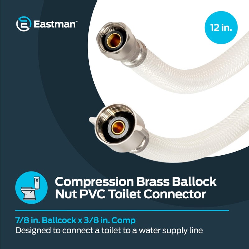 Eastman 12 Inch Flexible Toilet Connector, 7/8 Inch Ballcock x 3/8 Inch Compression Inlet Connection, 48145 - Image 2